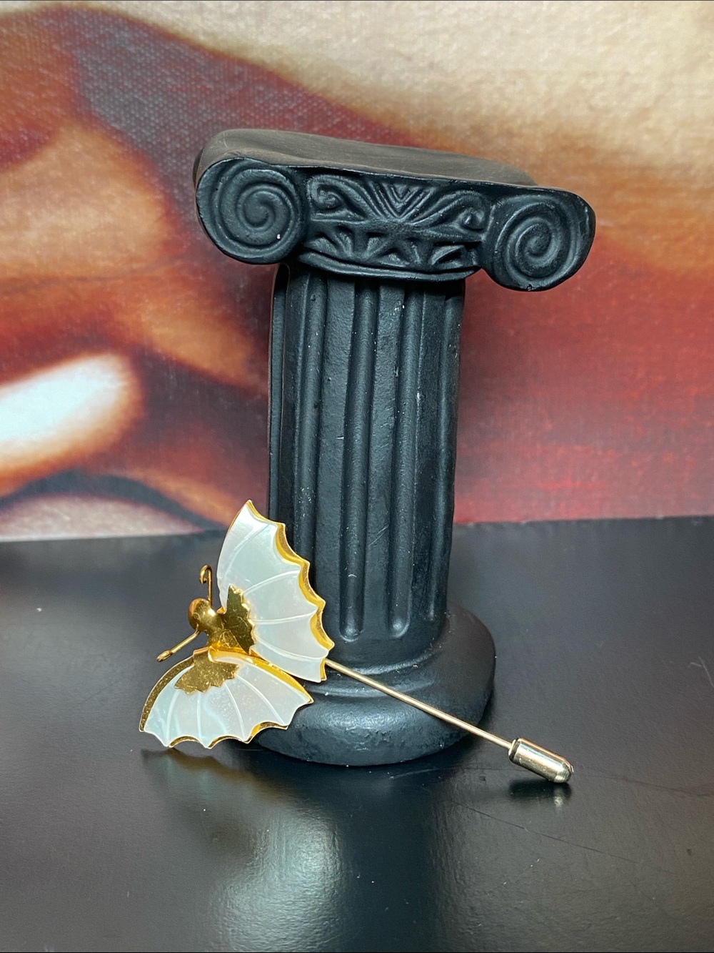 3📚/$25 -Vintage Butterfly Lapel Pin With Mother-of-Pearl Wings and Gold Stick